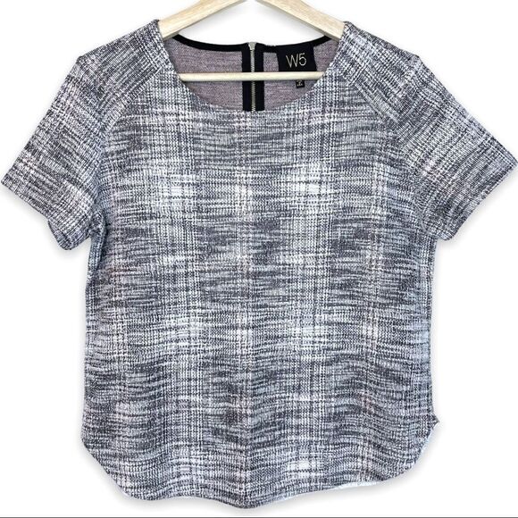 W5 Round Neck Tweed Short Sleeve Top - Picture 1 of 6